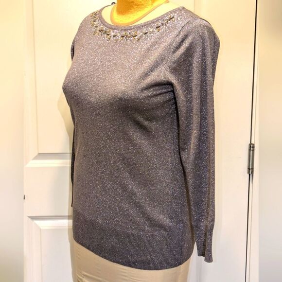 $5 Item! Premise Studio XL Embellished Collar Metallic Sparkle Stretch Sweater - Picture 4 of 8